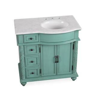 Silkroad Exclusive 36 in. W x 22 in. D x 36 in. H Freestanding Bath Vanity in Vintage Green with Carrara White Marble Top V0213NW36R