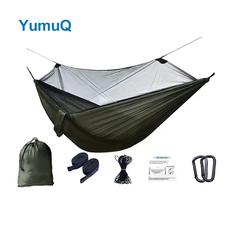 YumuQ Outdoor Parachute Portable Double Hammock Swing Camping With A Mosquito Bug Netting Tent