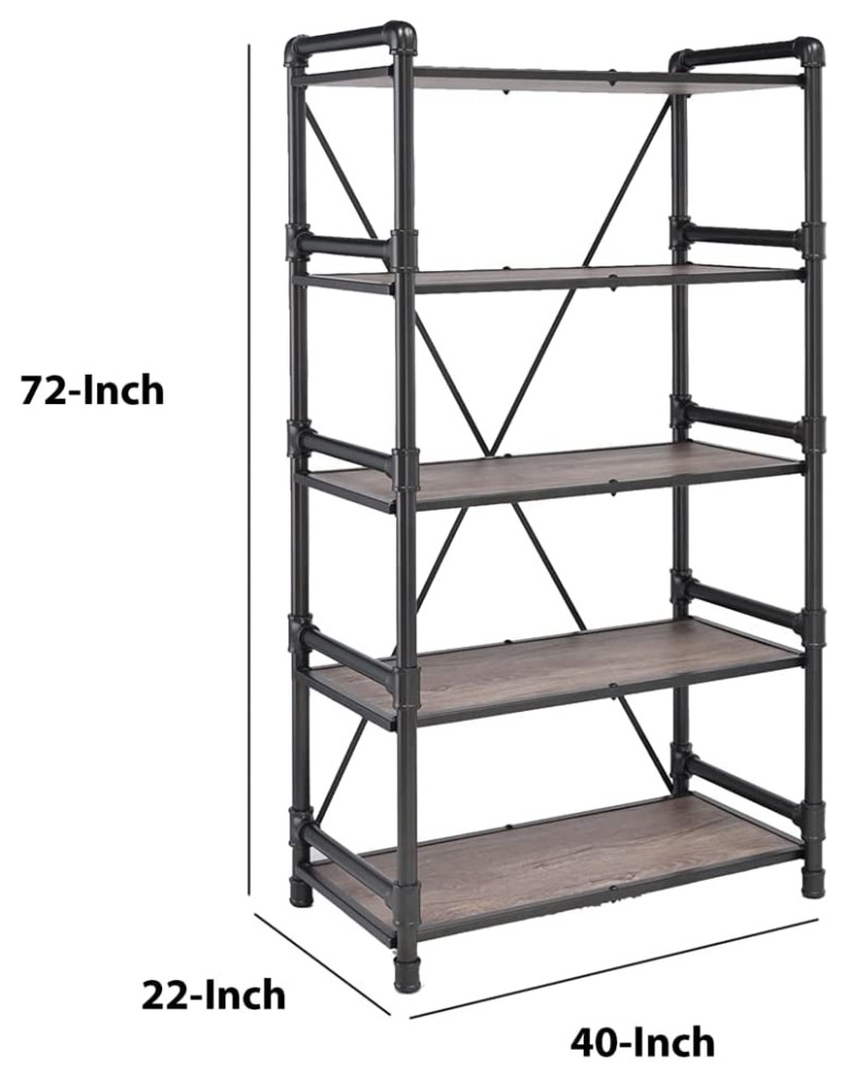 Industrial Bookcase  Pipes Style Frame With 5 Open Shelves  Rustic Oak  ampBlack   Industrial   Bookcases   by Declusia  Houzz