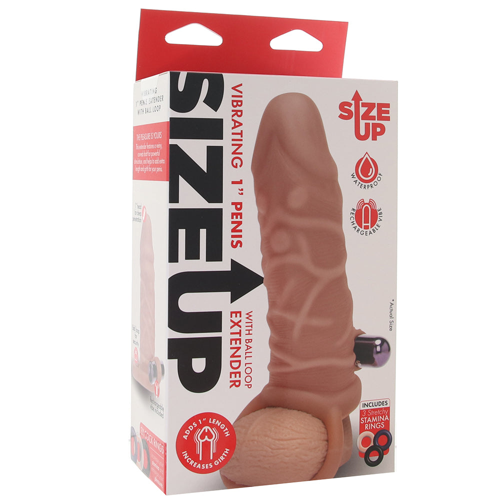 Size Up 1 Inch Realistic Vibrating Extender in Tan