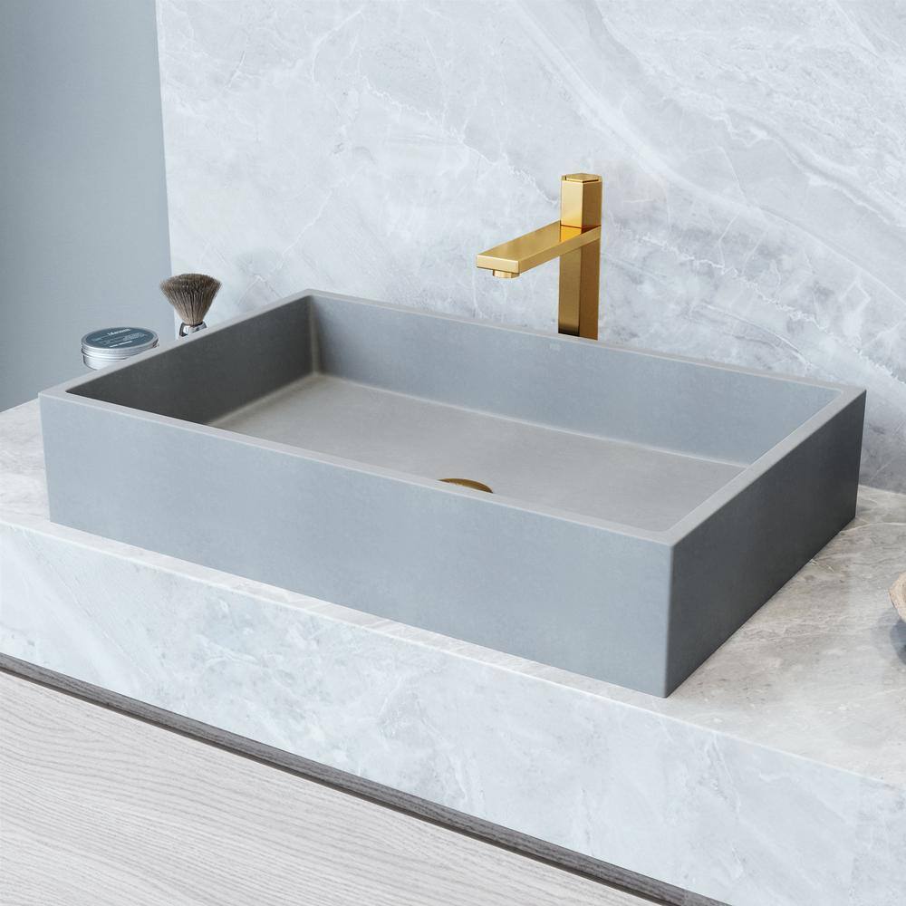 VIGO Orvieto Gothic Gray Concreto Stone 15 in. L x 24 in. W x 5 in. H Rectangular Vessel Bathroom Sink VG04070