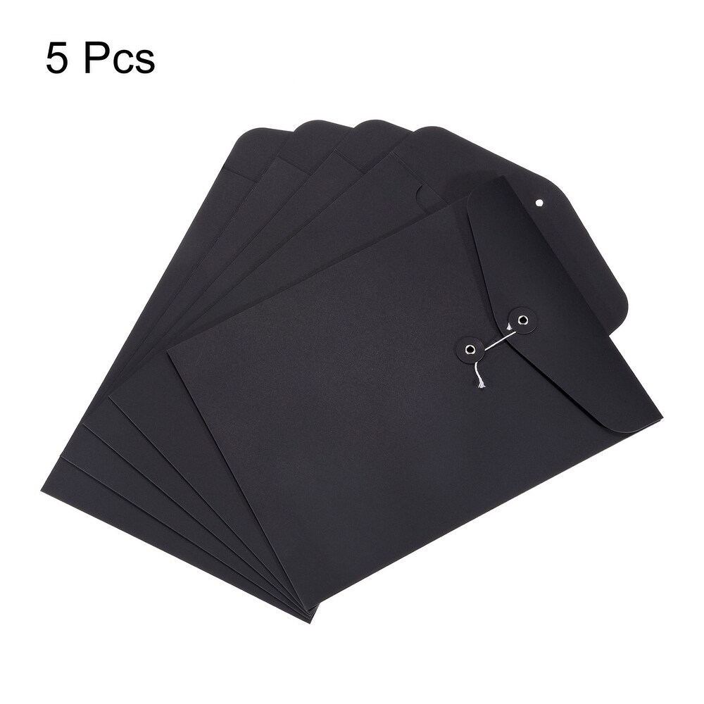 5pcs String Envelope File Folders  A4 Document Holder Filing Jacket  Black