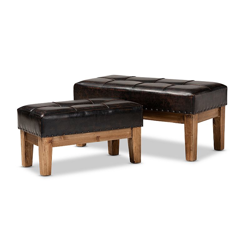 Baxton Studio Lenza Dark Brown 2-Piece Ottoman Set