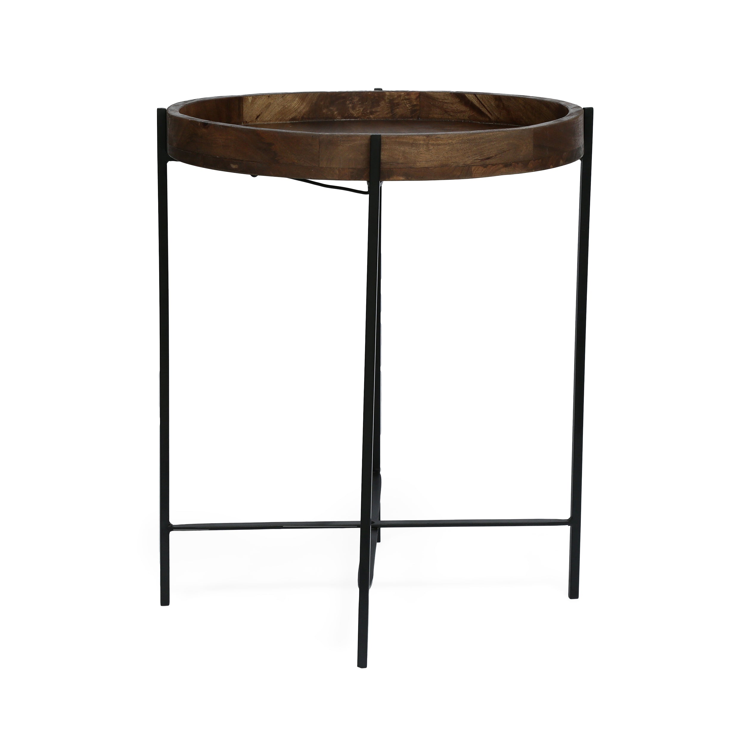 Glynn Tift Handcrafted Modern Industrial Mango Wood Folding Tray Top Side Table