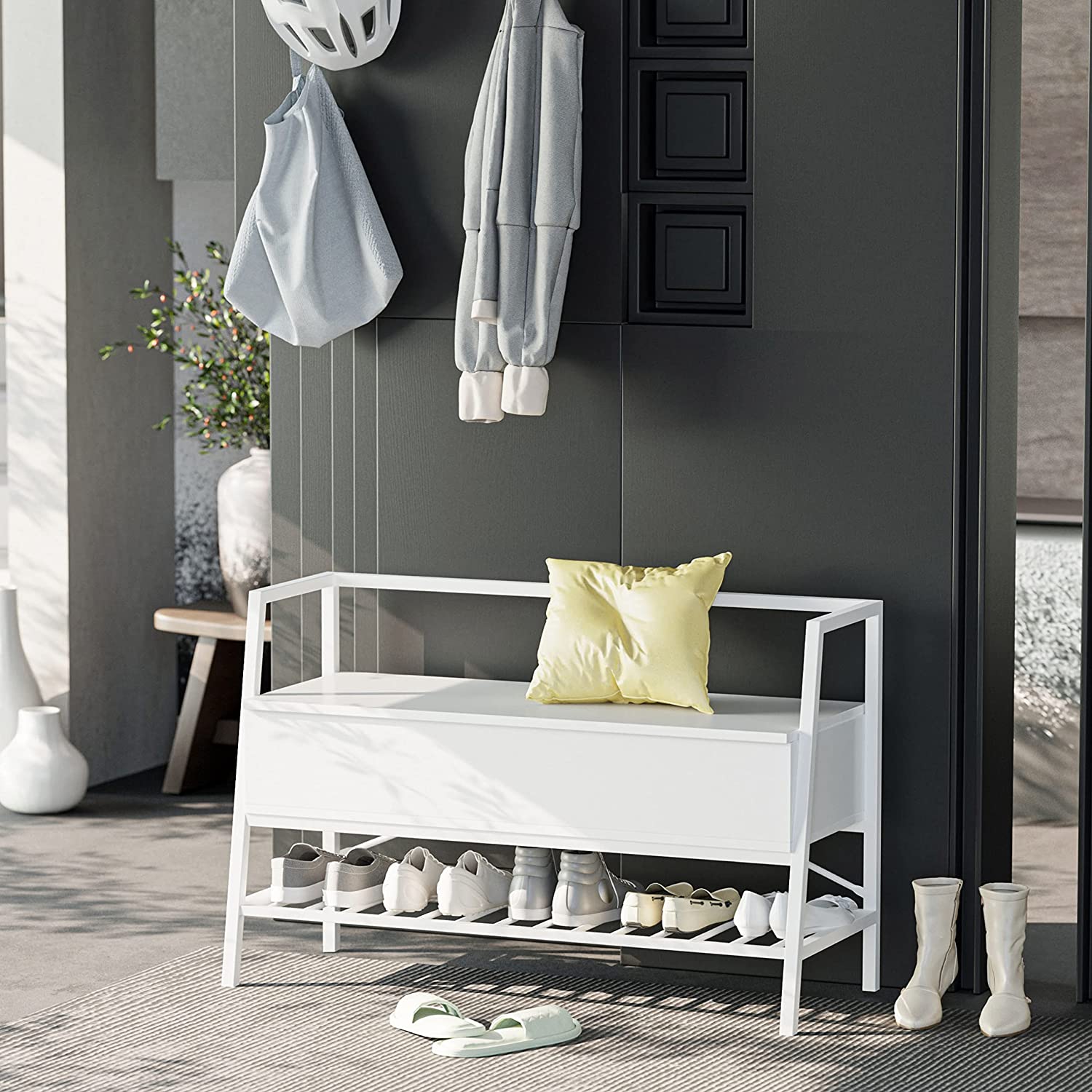 Entryway Bench Shoe Bench With Shoe Rack and Storage Box for Entryway, Bedroom, Hallway