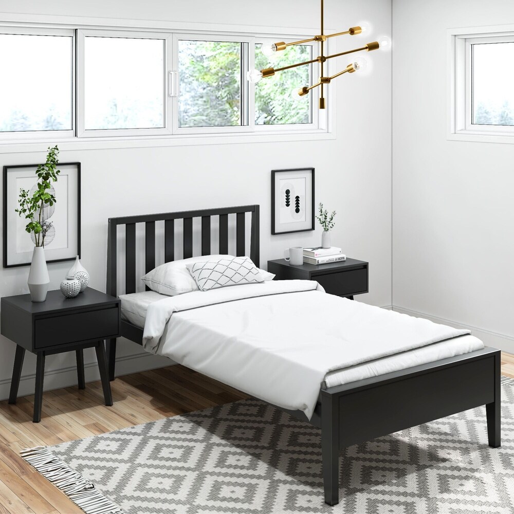 Plank and Beam Scandinavian Twin Size Bed with Slatted Headboard