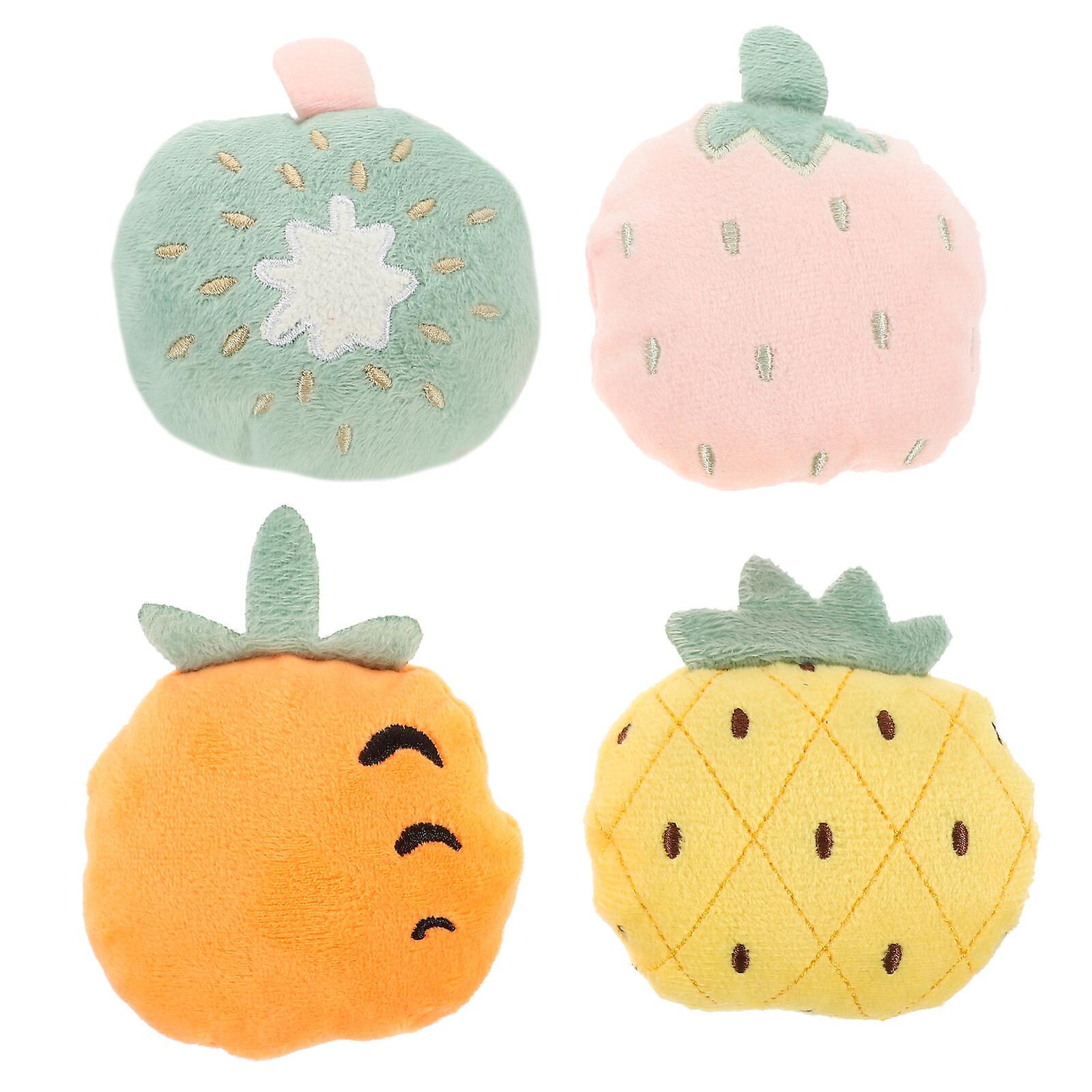 4pcs Cat Chewing Toy Kitten Plush Chewing Toy Small Pet Cartoon Fruit Cat Chew Toy