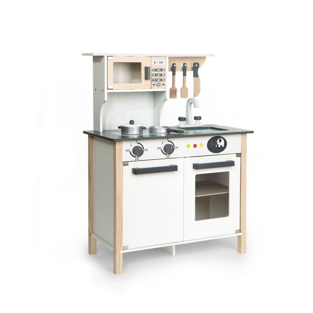 Huluwat White Pretend Wooden Kitchen Play set for Kids and Children DJ-TC-EL-WG01