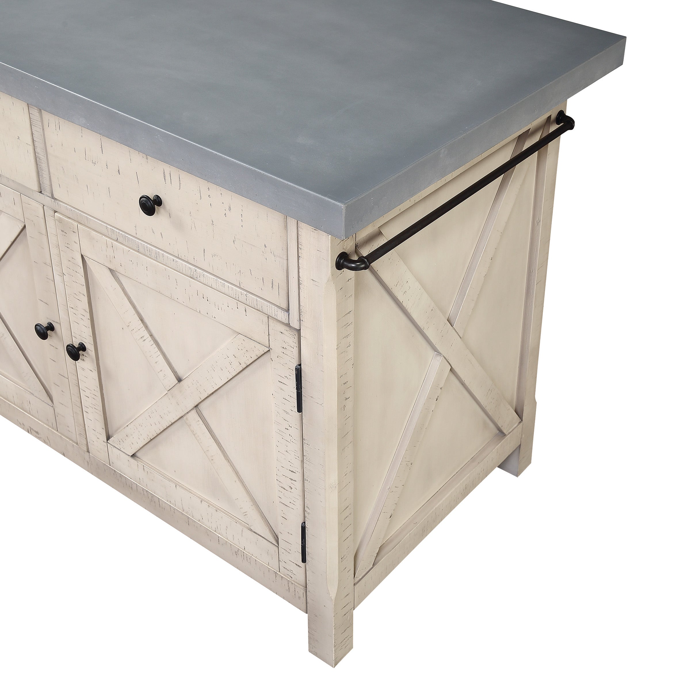 OSP Furniture Nashville Kitchen Island with Cement like Grey Top and 2 Stools