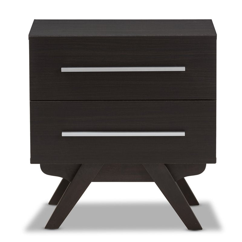 Home Square Mid Century 2 Drawer Wood Nightstand Set in Dark Brown (Set of 2)