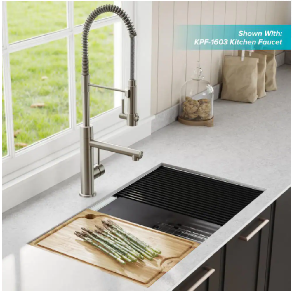 Kraus Kore Workstation 33 in. Stainless Steel Undermount Double Bowl Kitchen Sink w/ Integrated Ledge and Accessories