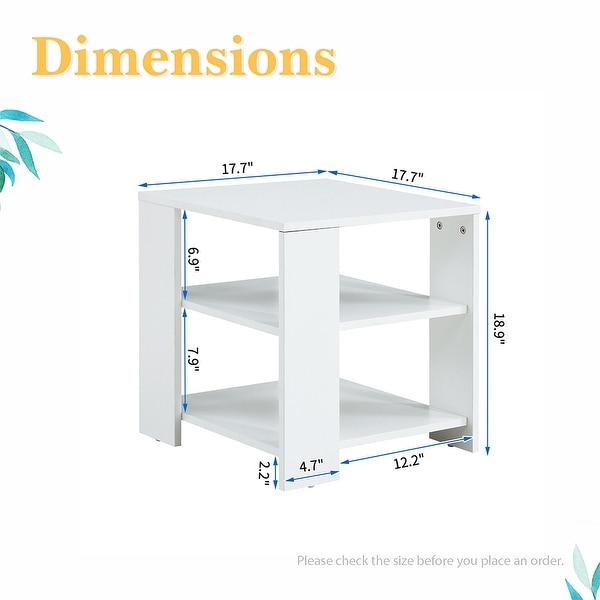 3-Tier End Table w/ Storage Shelf， Wood Side Table， Small Coffee Table - 17.7“