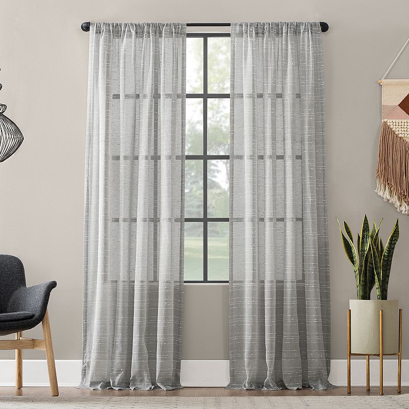 Clean Window Textured Slub Stripe Anti-Dust Window Curtain