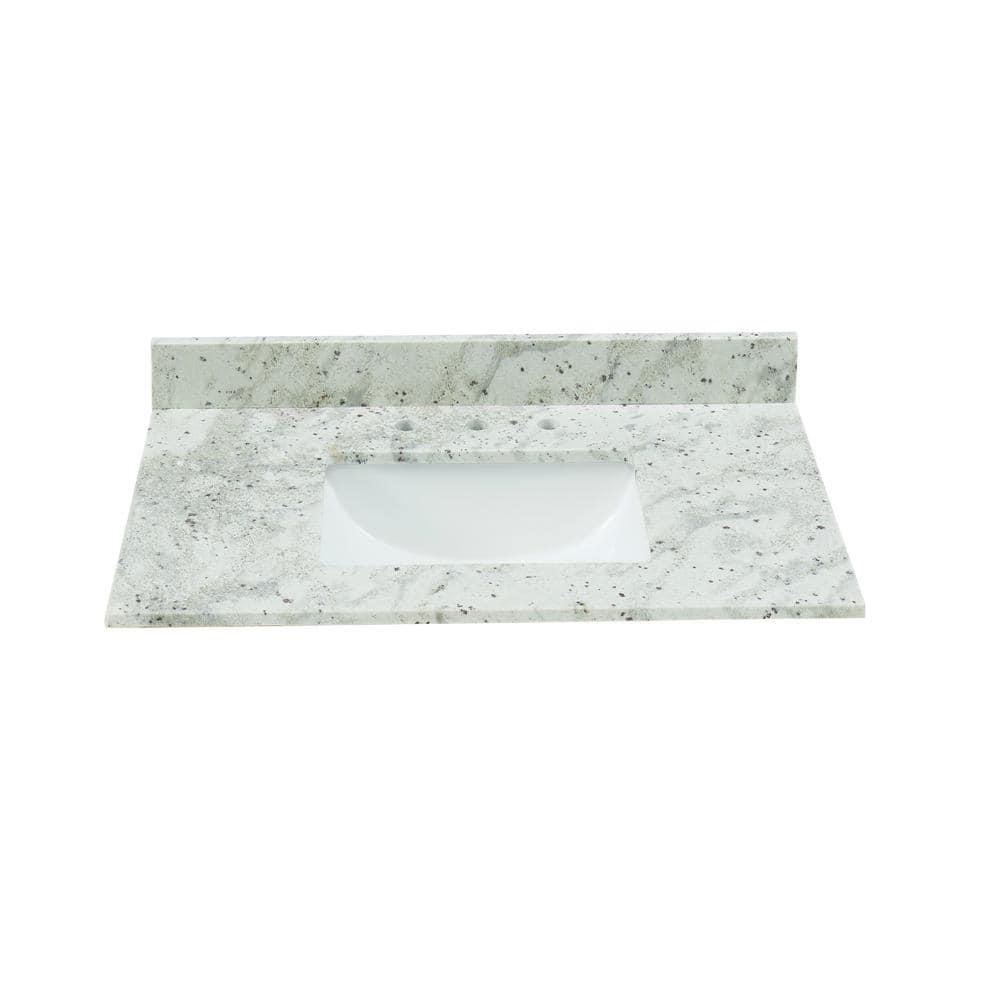 TILE amp TOP 37 in W x 22 in D x 75 H Granite Vanity Top in Glacier White with White Basin