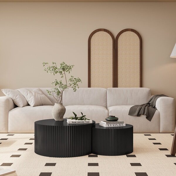 Vertical Stripe Design Nesting Coffee Table Set for Living Room