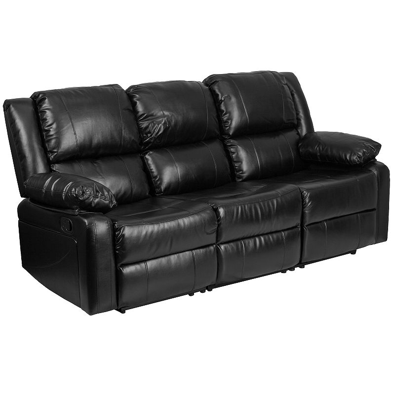 Emma and Oliver Black LeatherSoft Sofa with Two Built-In Recliners