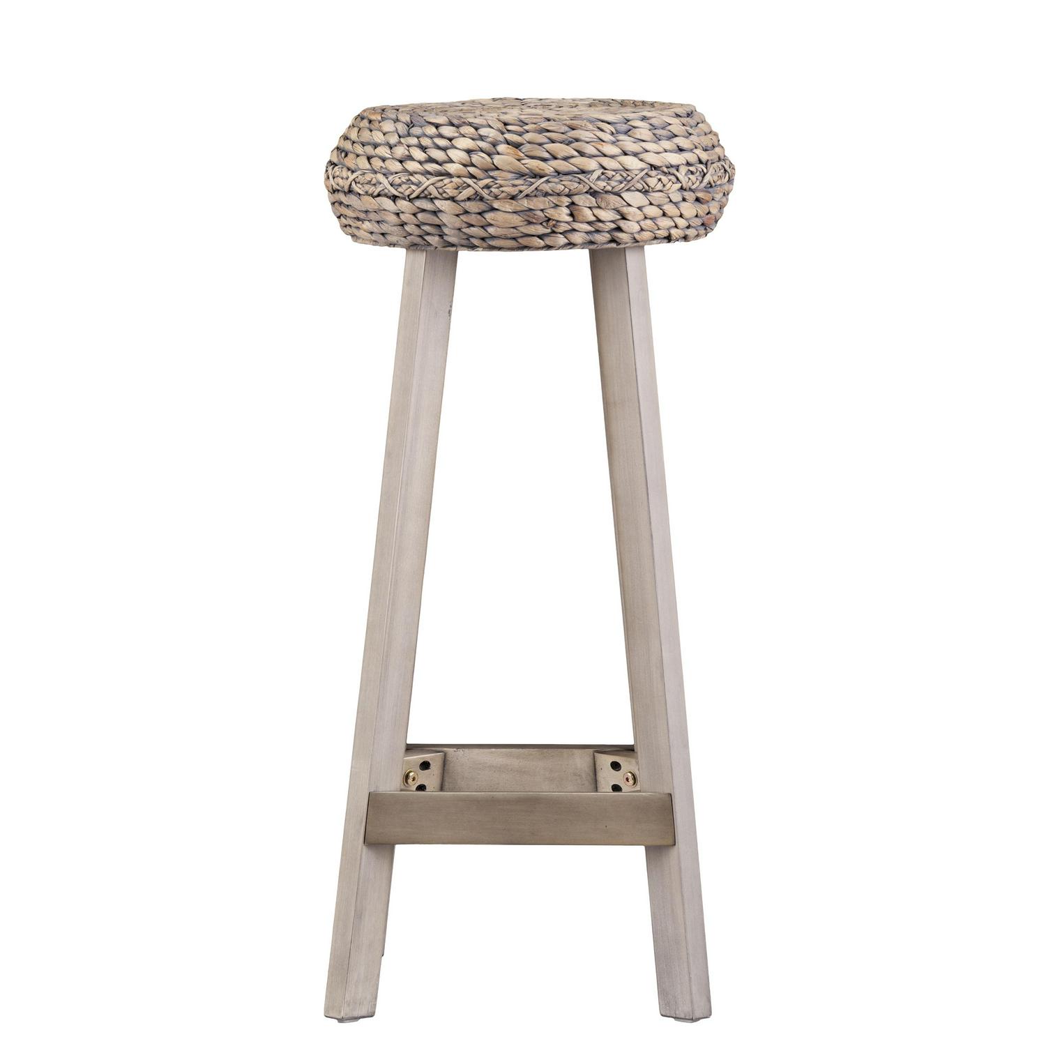 Ralthrone Round Backless Water Hyacinth 30 Bar Stools 2pc Set， Weathered Gray by Birch Harbor