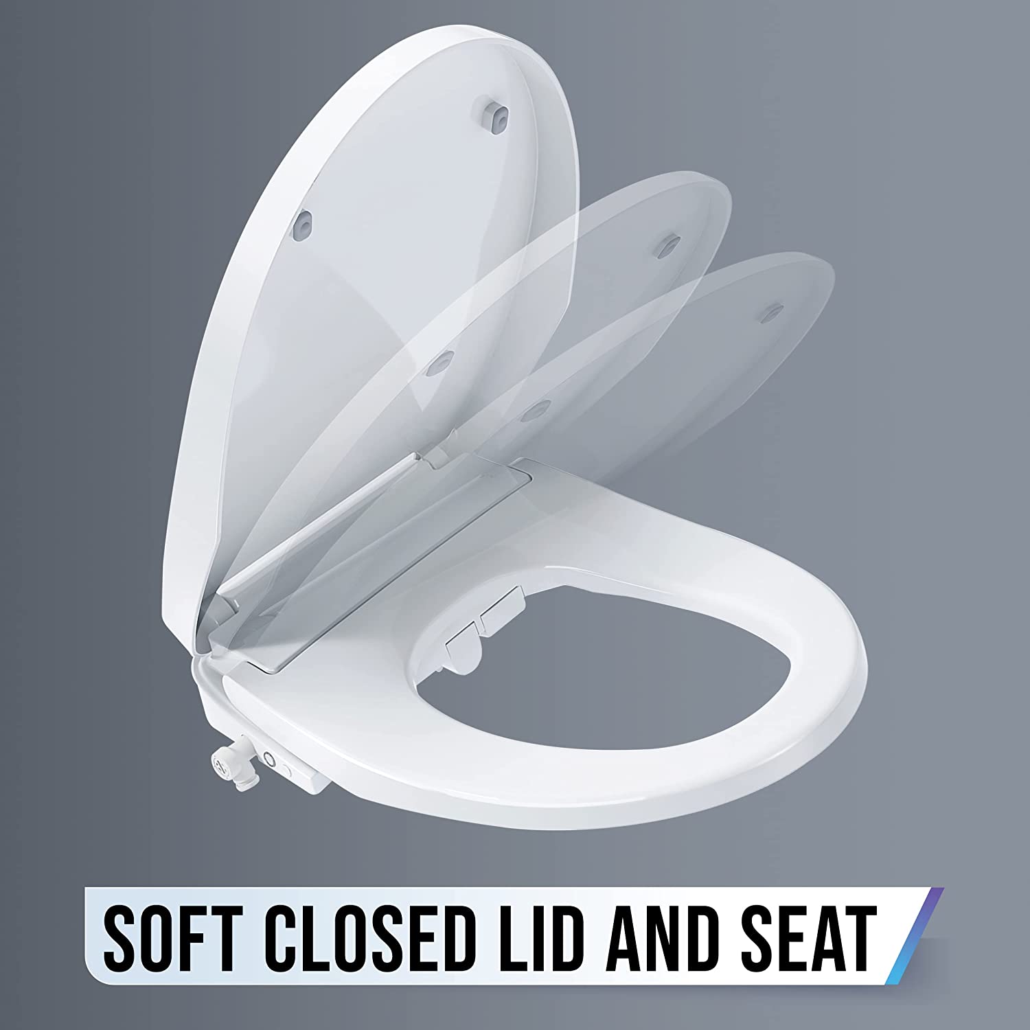 Electric Smart Bidet Toilet Seat Elongated, White, Soft Close Bidet. Arced Stainless Steel Nozzle, Multifunctional