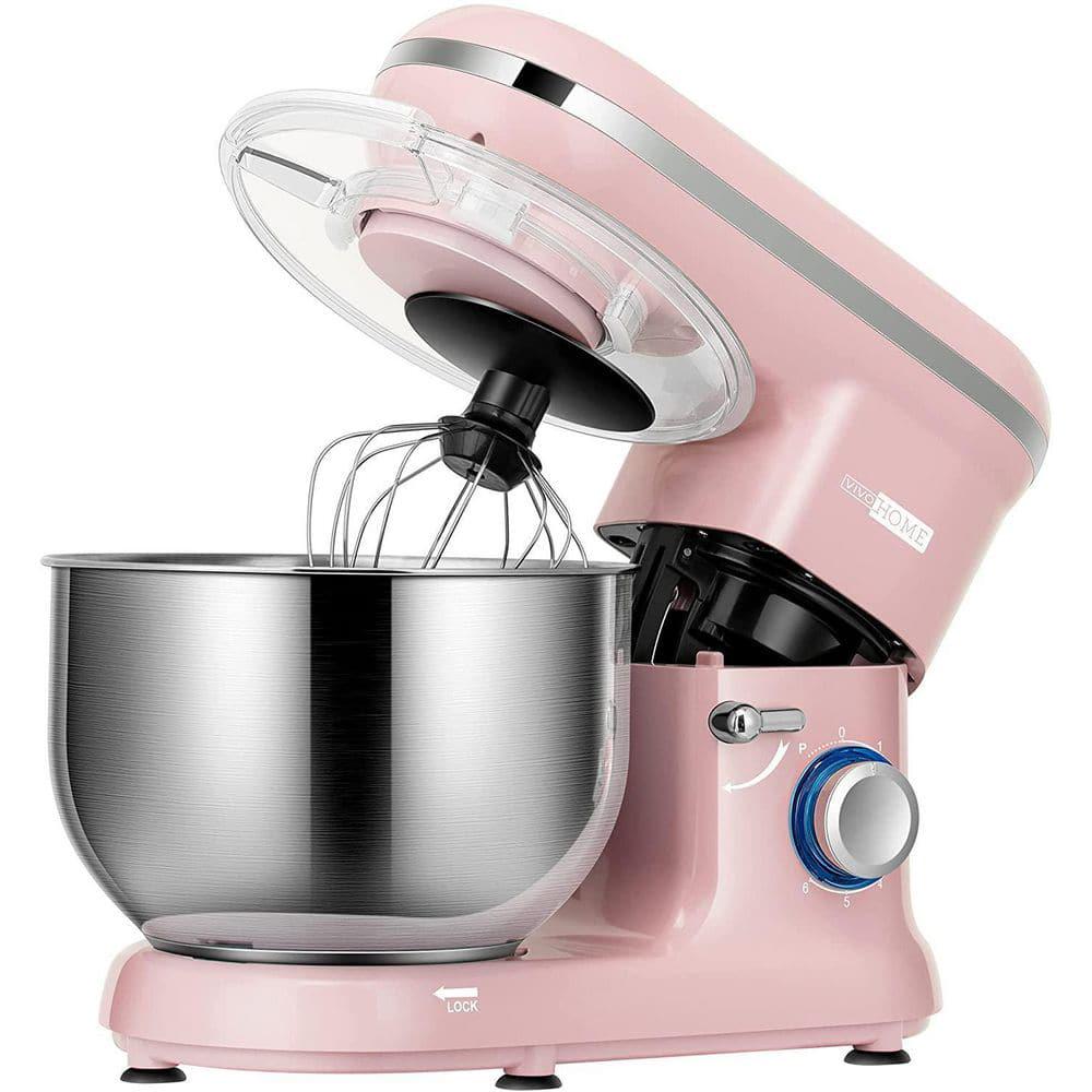 VIVOHOME 650Watt 6 Qt 6Speed Pink TiltHead Kitchen Stand Mixer with Beater Dough Hook and Wire Whip