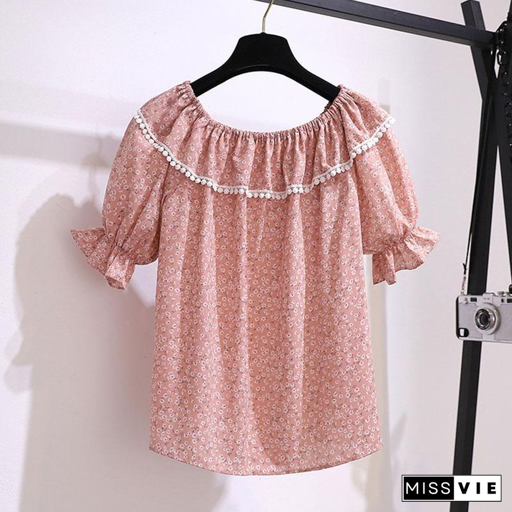 Off Shoulder Chiffon Tee+Skirt P13580