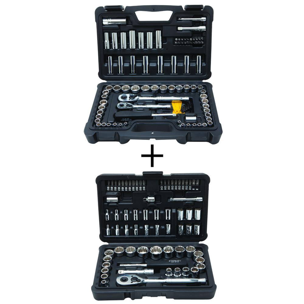 Stanley 14 in.  38 in. Drive Full Polish Chrome SAE  Metric Mechanic Tool Set (97-Piece) and Mechanic Tool Set (68pc) STMT7485874859