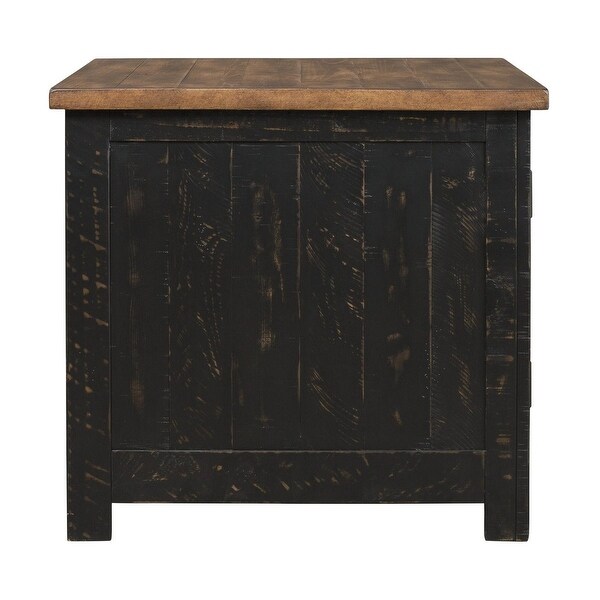 Two Tone Wooden End Table with Metal Grill Cabinet， Brown and Black - 25 H x 24 W x 26 L Inches