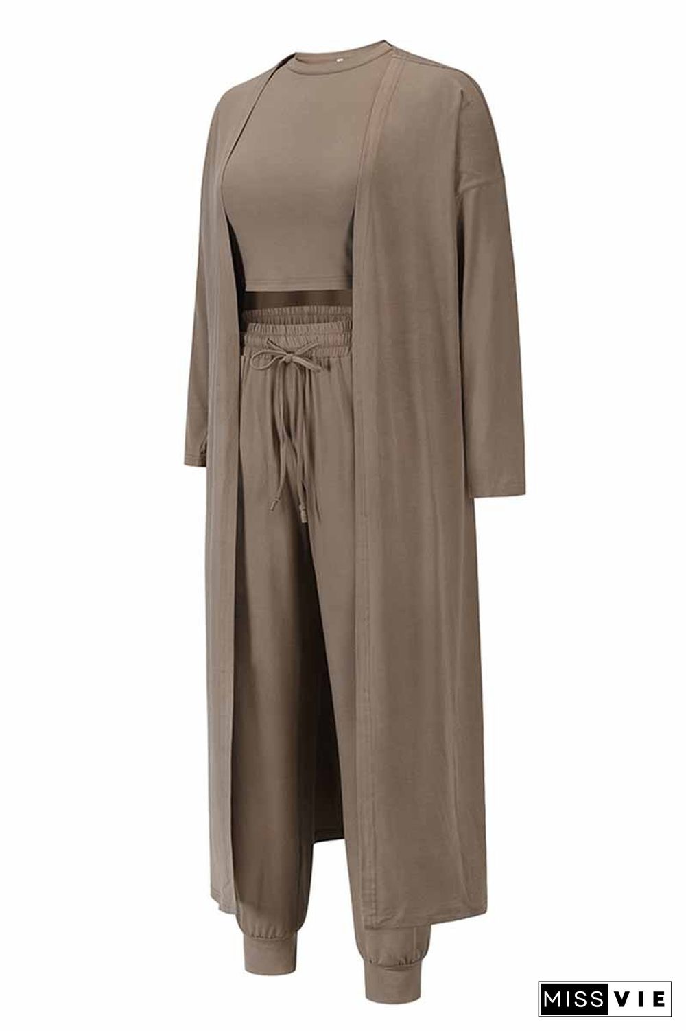 3 Piece Sleeveless Top & Drawstring Pants & Longline Cardigan Set