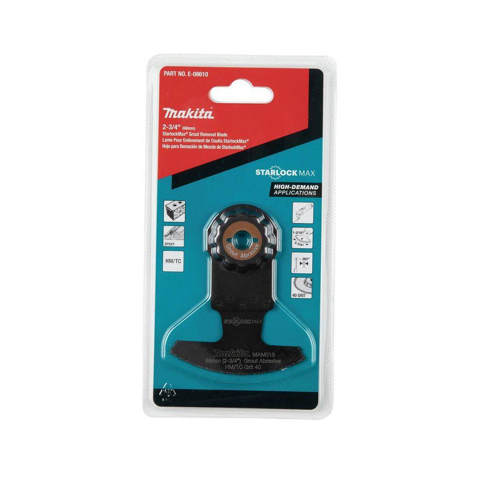 Makita StarlockMax Oscillating Multi-Tool 2-34 in. Hard Metal with Tungsten Carbide 40 Grit Grout and Abrasive Saw Blade E-08610