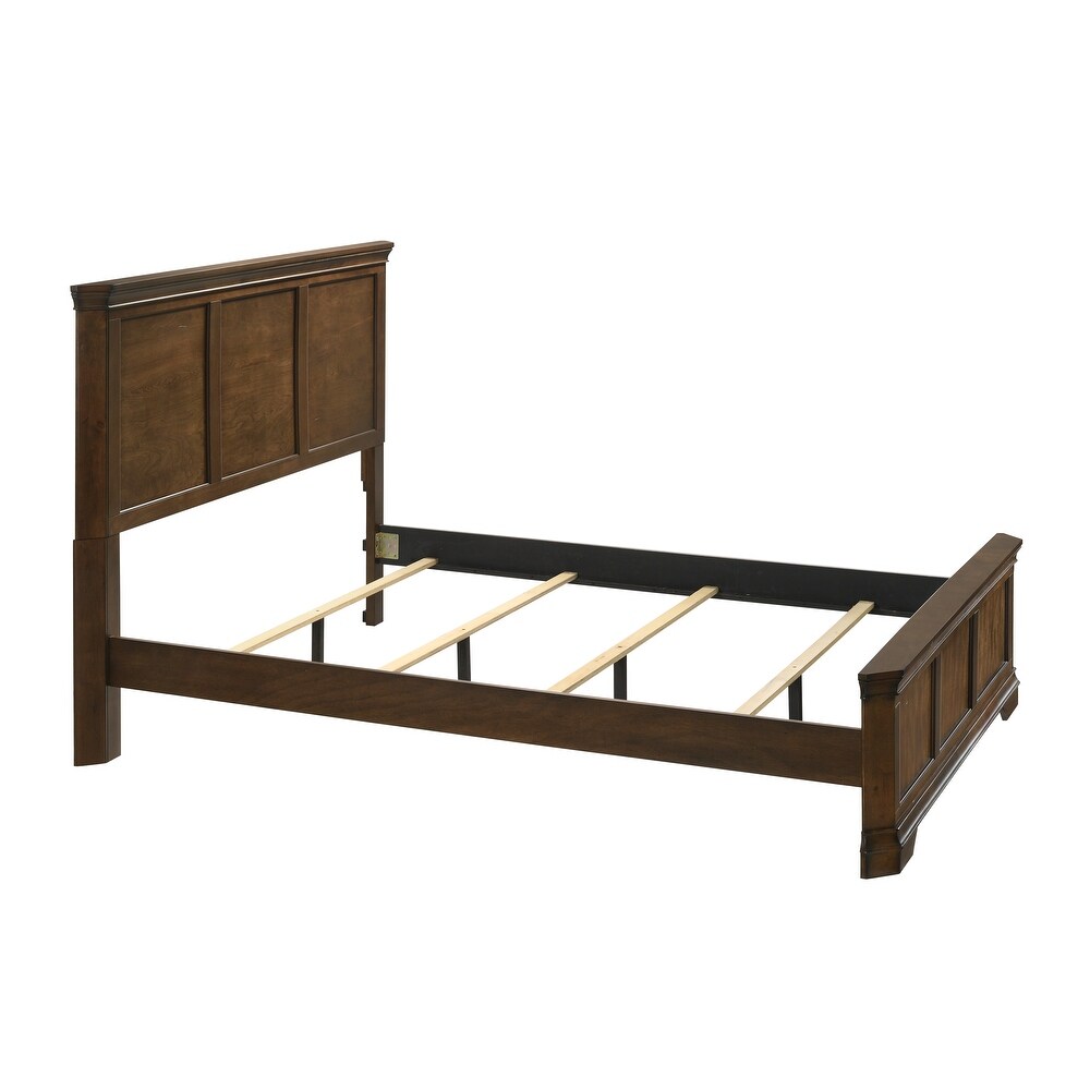 Roundhill Furniture Maderne 3 Piece Wood Bedroom Set  Panel Bed and Two Nightstands  Antique Walnut Finish