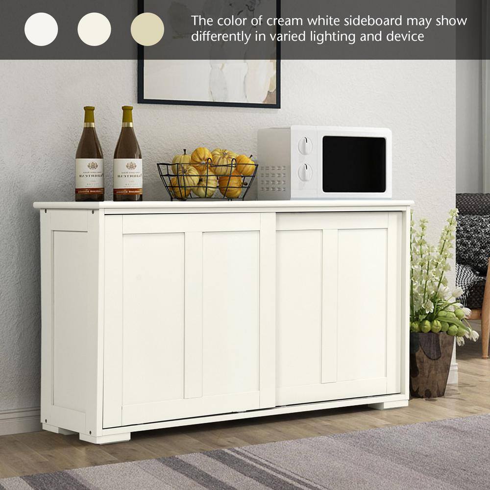 Costway 42 in. Cream White Kitchen Storage Cabinet Sideboard Buffet Cupboard with Sliding Door HM0004