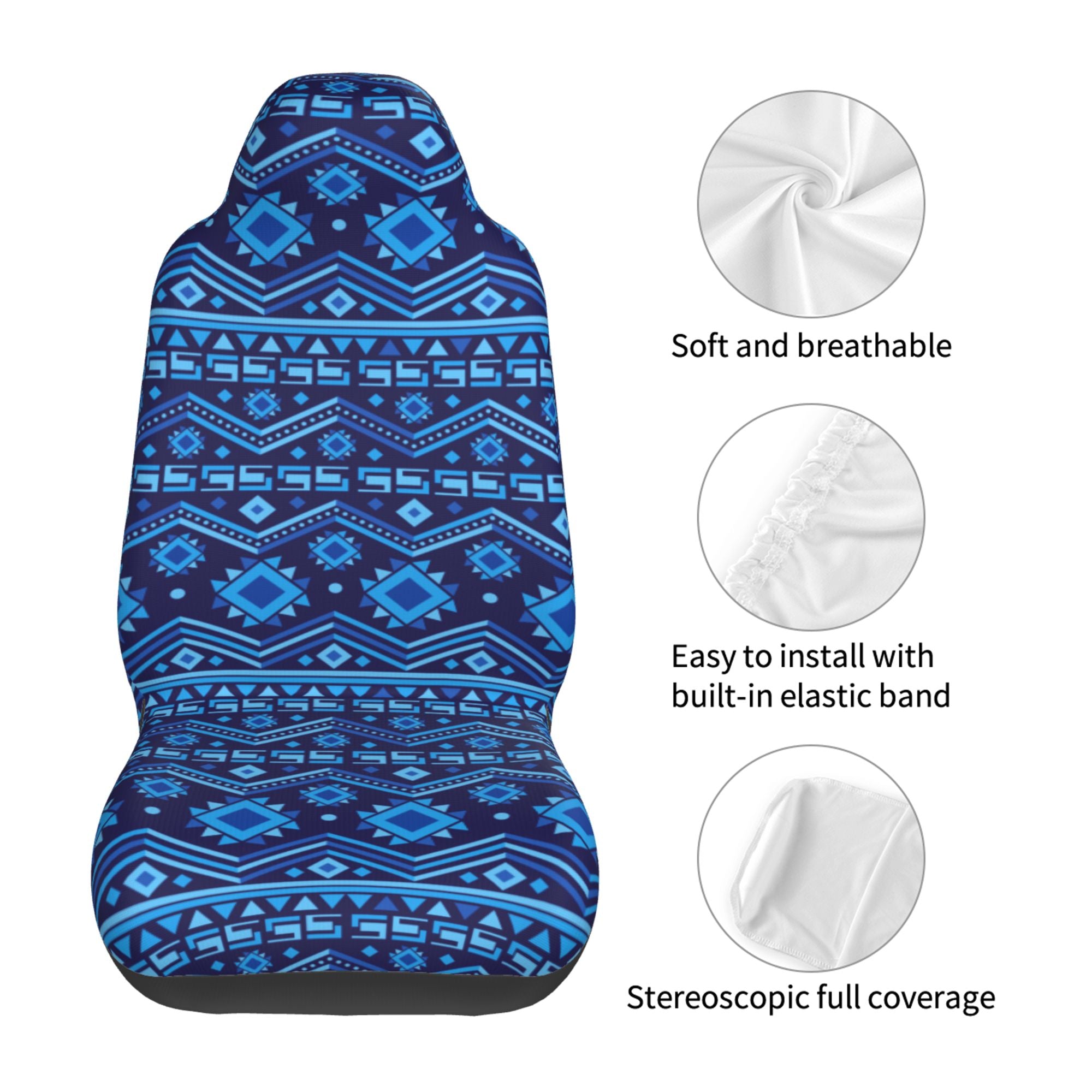 ZICANCN Car Seat Covers Front Seats Only，Blue Shapes Textile Backdrop Automotive Seat Covers Protectors for Cars Trucks Suv 2 Pack