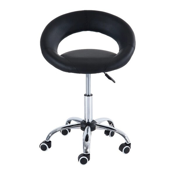 Black Saddle Adjustable Hydraulic Rolling Swivel Massage Salon Stool Chair - 19.75 in W x 21.25 in D x 26 in - 31 in H