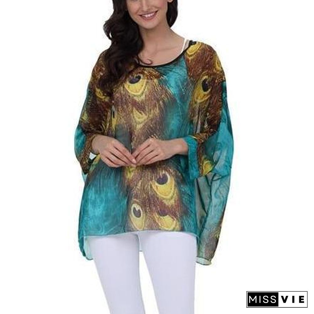 6XL Plus Size Women Chiffon Blouse Shirt Batwing Sleeve Tops Blouses