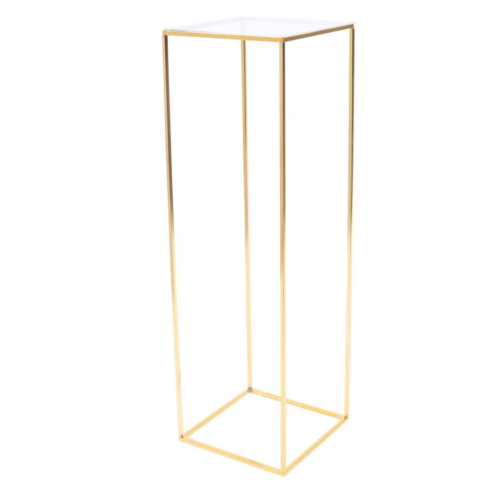 YIYIBYUS 39.37 in. x 12.2 in. IndoorOutdoor Gold Metal Geometric Vase Column Stand with Clear Acrylic Panel Flower Display Rack HG-ZJ-8245