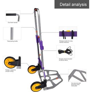 Kahomvis Aluminum Portable Folding Hand Cart in Purple with Telescoping Handle and Rubber Wheels LY-LKFX-1029