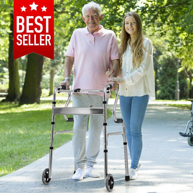 Best 2023 Heavy-Duty Adjustable Folding Walker W/ Wheels and Armrests