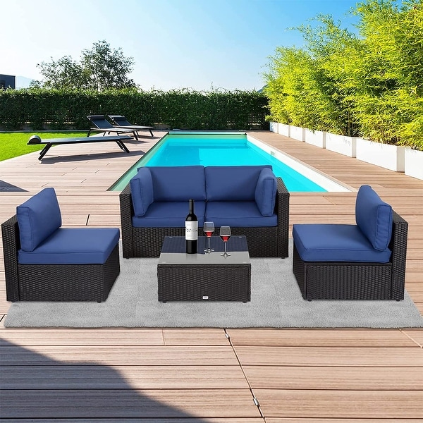 Kinsunny 5Piece Outdoor Sectional Sofa，Patio Furniture Outdoor Conversation Set with Cushions，AllWeather Rattan Wicker Sofa