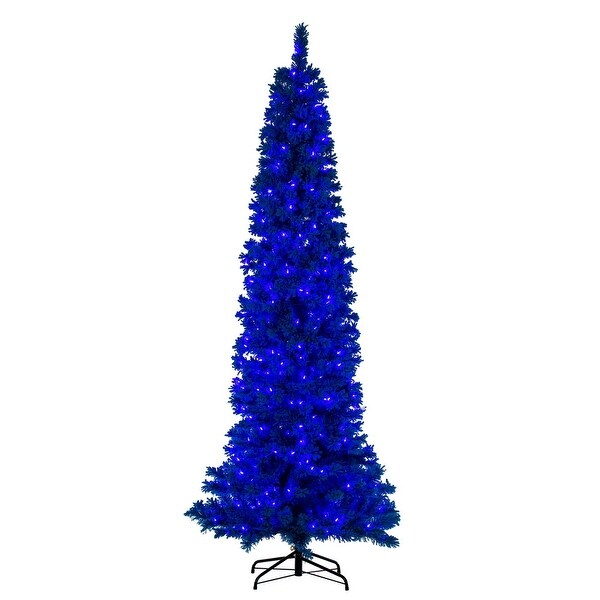 Vickerman 4.5' x 19 Flocked Turquoise Pencil Christmas Tree，DuraLit® Turquoise LED Mini Lights.