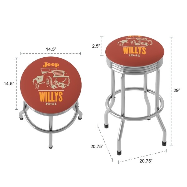 Jeep Willys Red 360 Degree Swivel Barstool with Foam Padded Seat - 20.75 x 20.75 x 29