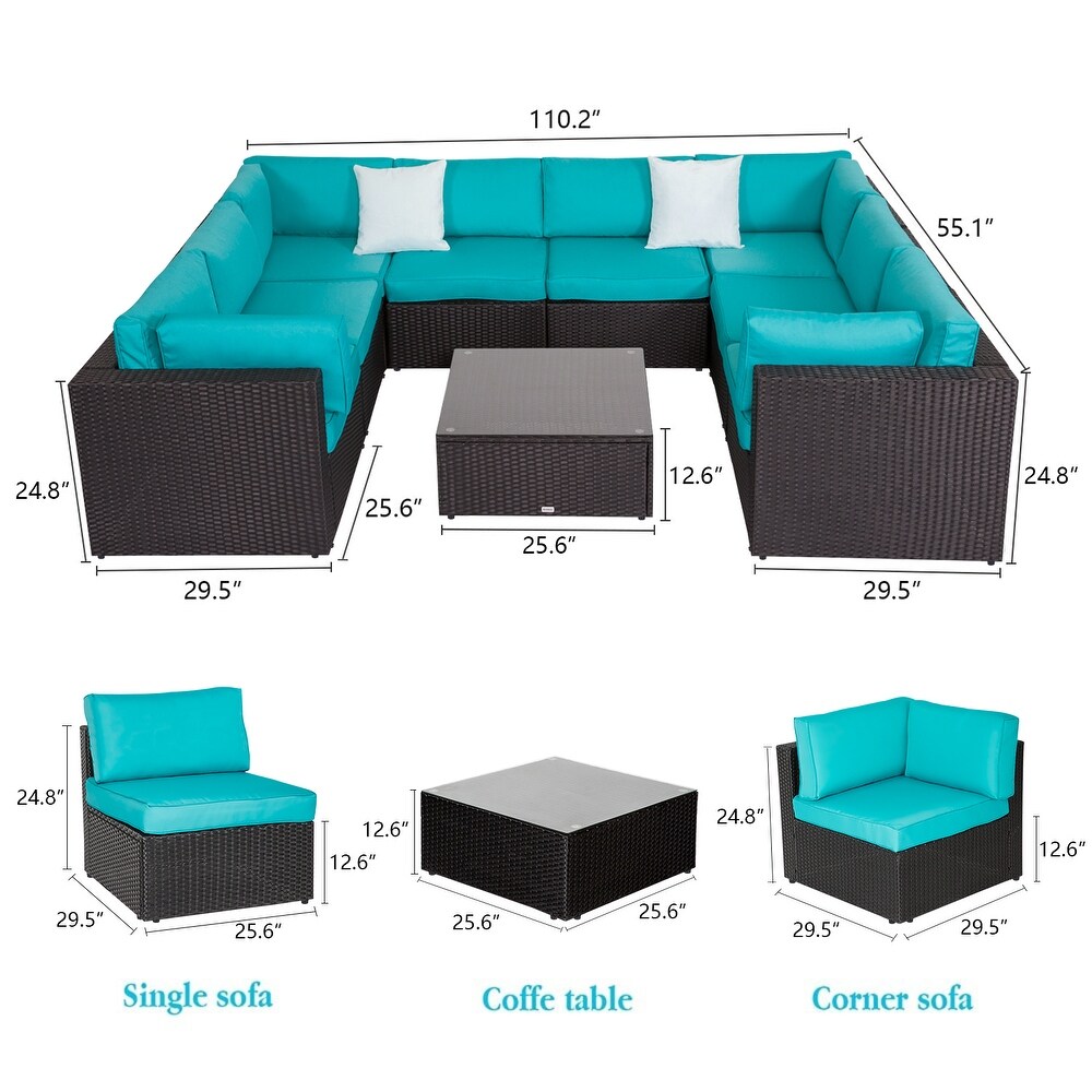 Kinbor 9 piece Outdoor Furniture Patio Sectional Sofa  weather Rattan Wicker Chat Set w/Cushions Patio Indoor