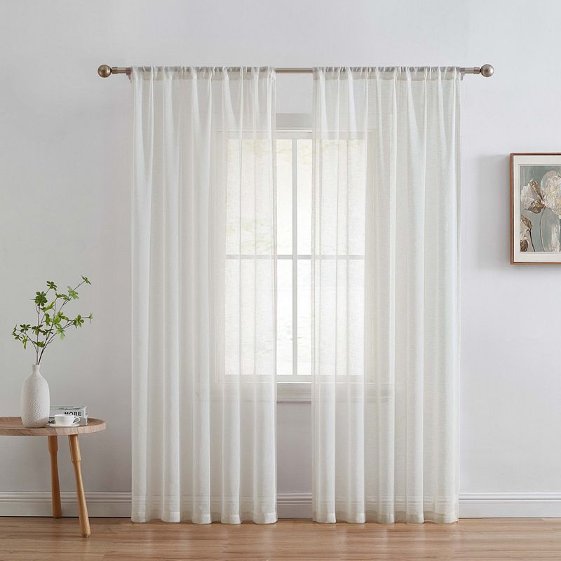 THD Zoey Faux Linen Textured Semi Sheer Privacy Sun Light Filtering Window Floor Length Rod Pocket Thick Curtains Drapery Panels Master Bedroom and Living Room， 2 Panels