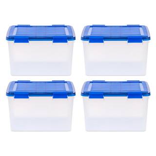 IRIS 11.5 Gal. WeatherPro Clear Plastic Storage Box with Blue Lid (4-Pack) 500139