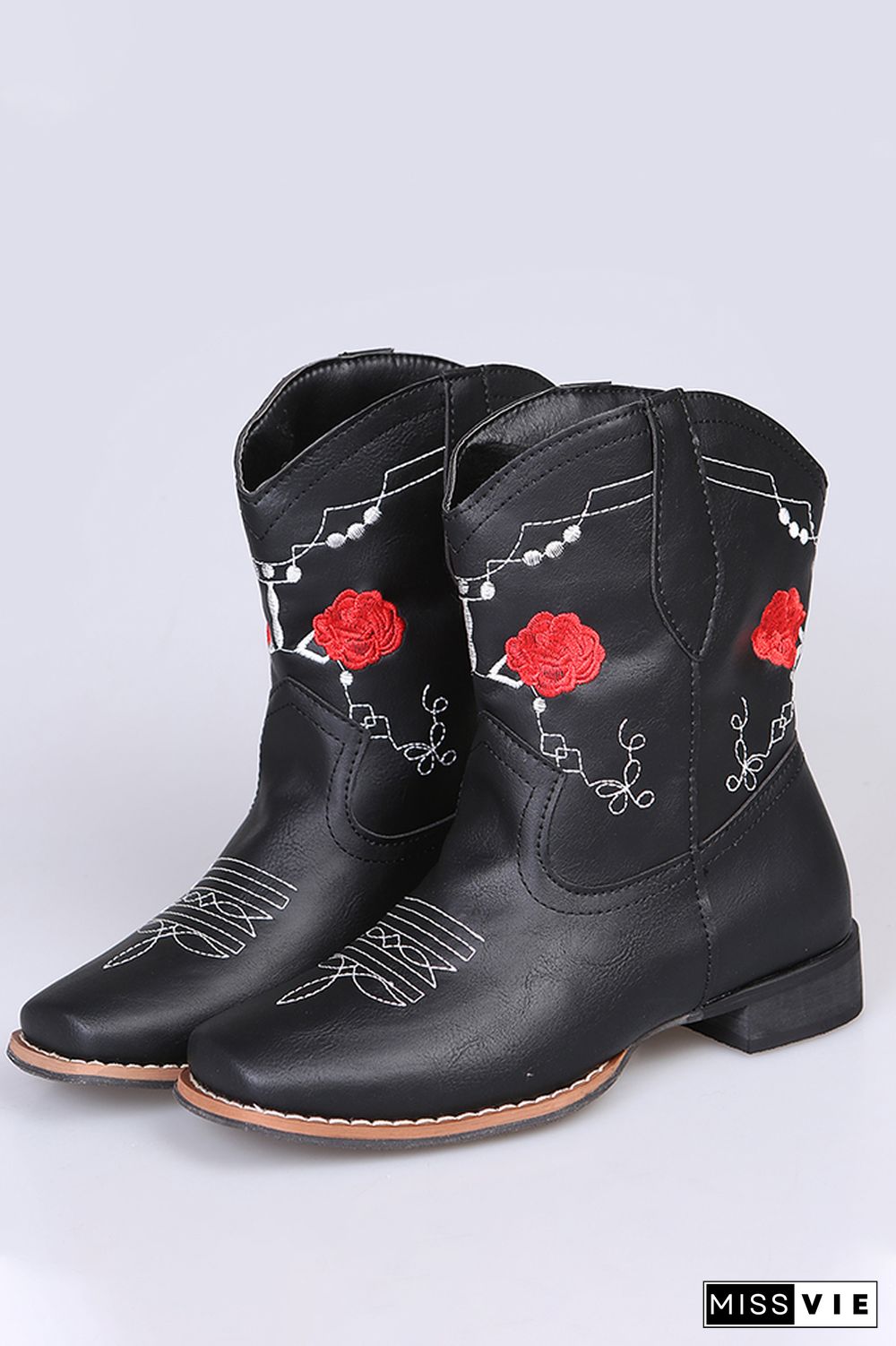 Graphic Chunky Western Boots Women Wholesale