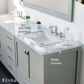 Eviva Aberdeen 84 in. W x 22 in. D x 35 in. H Double Bath Vanity in Gray with White Carrara Marble Top with White Sinks EVVN412-84GR