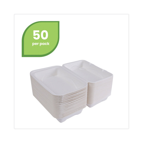 Eco-Products Renewable and Compostable Sugarcane Clamshells， 6 x 6 x 3， White， 50/Pack， 10 Packs/Carton (EPHC6)