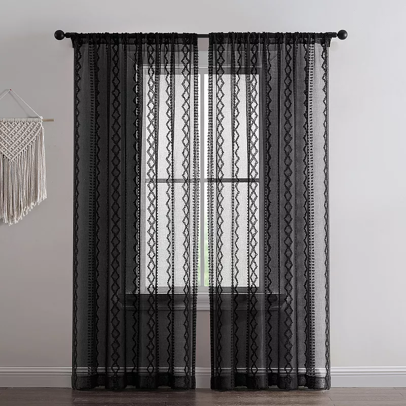 B. Smith Ronin Tufted Embroidered Semi Sheer Window Curtain Panel