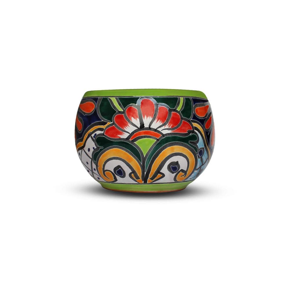 Evergreen 9 in. Green Detailed Talavera Ceramic Baul 2CG812