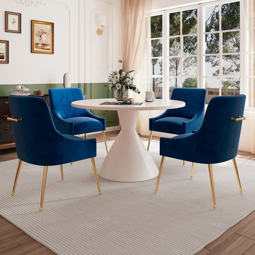 Clihome 5 Piece High Gloss White Table with Velvet Chair Dining Set