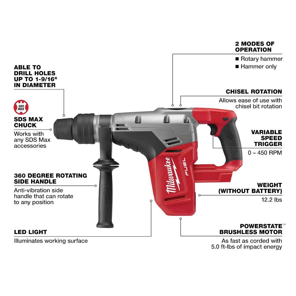 MW M18 FUEL 18V Lithium-Ion Brushless Cordless 1-916 in. SDS-Max Rotary Hammer (Tool-Only) 2717-20