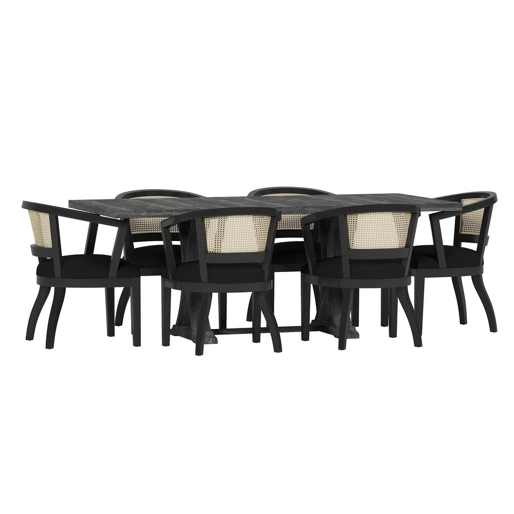 Delwood Velvet and Cane Upholstered 7 Piece Dining Set by Christopher Knight Home